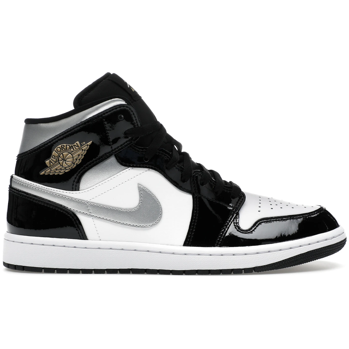 Air Jordan 1 Mid Patent Black Silver Metallic Gold